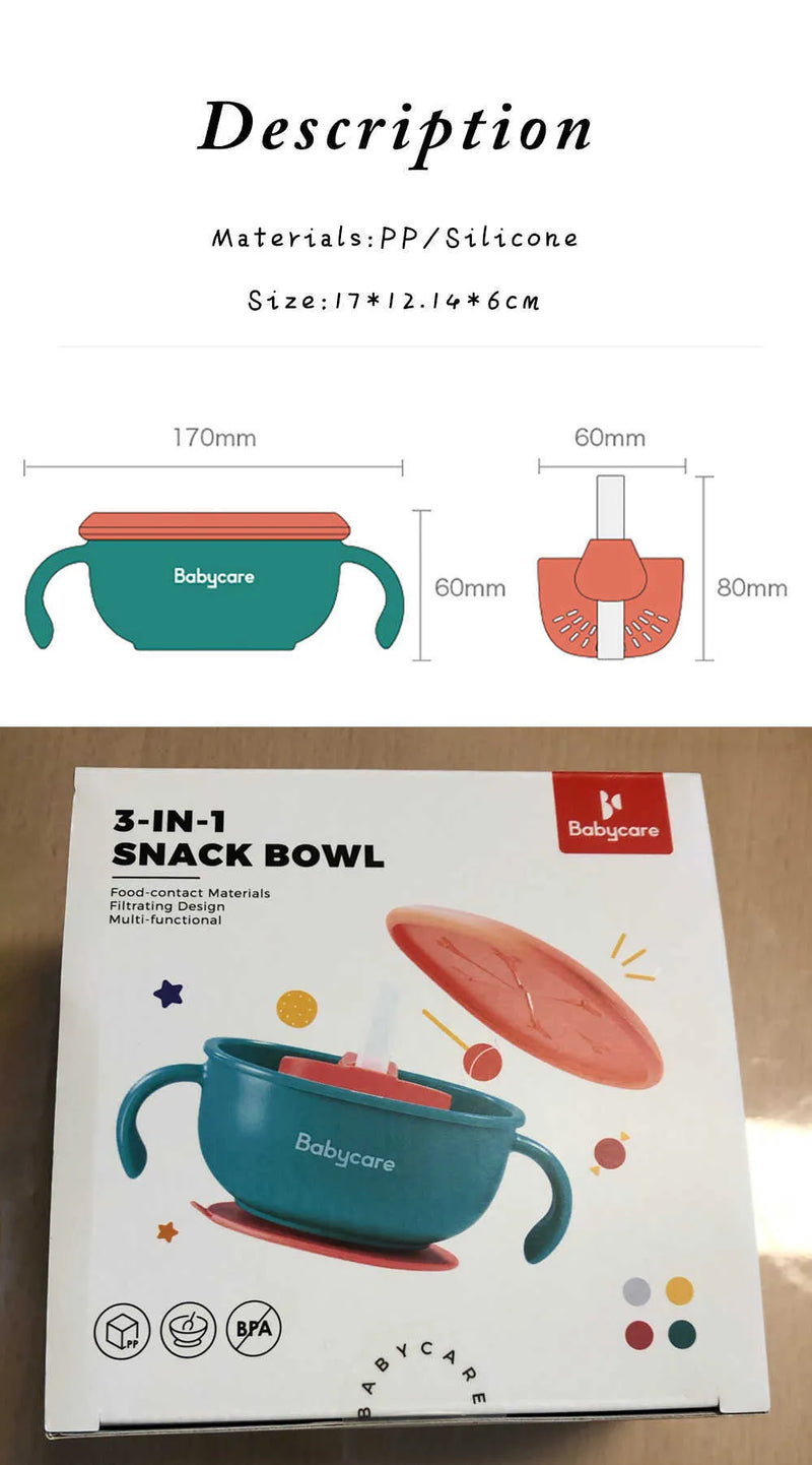 BC BABYCARE 3-IN-1 NON-SLIP BASE PORTABLE SNACK BOWL