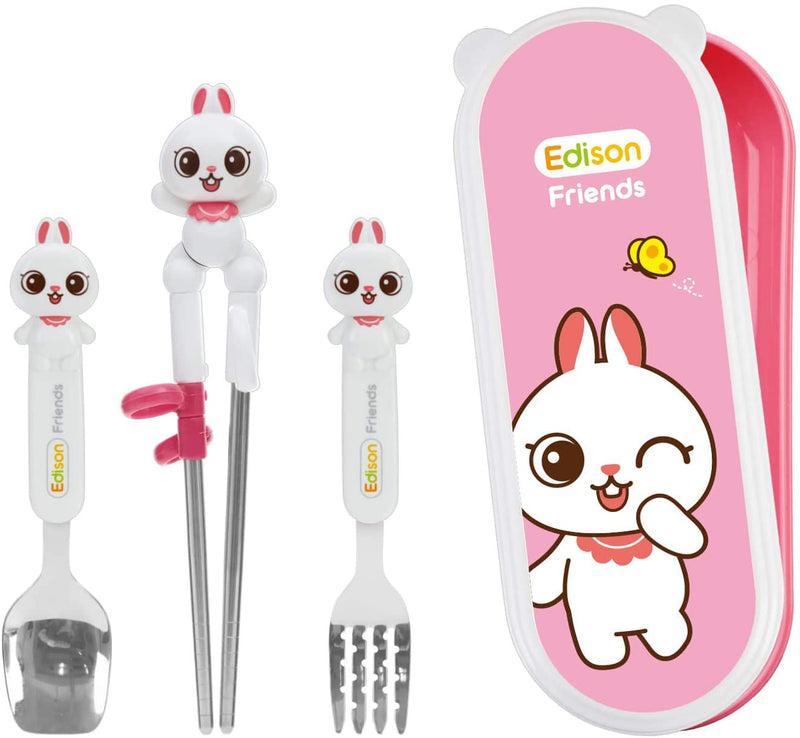 EDISON FRIENDS CHOPSTICKS EASY HARD CASE SET WITH FORK (RIGHT-HANDED) (moq 5)