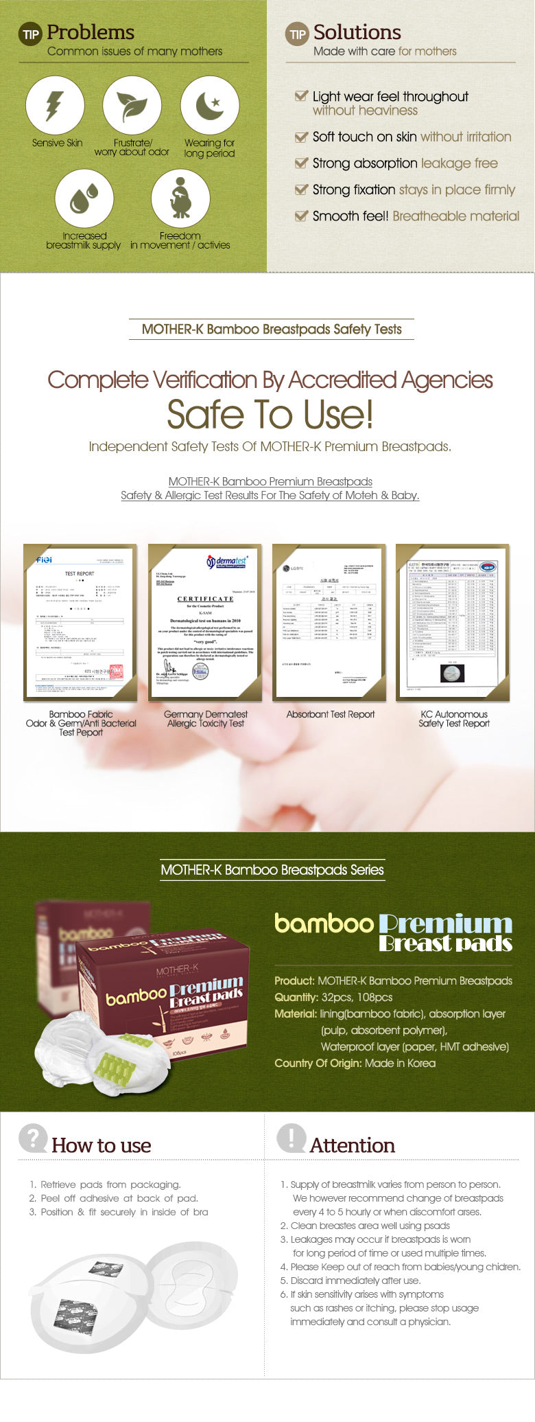 MOTHER-K BAMBOO PREMIUM BREASTPAD 32/108 PCS (moq 4)