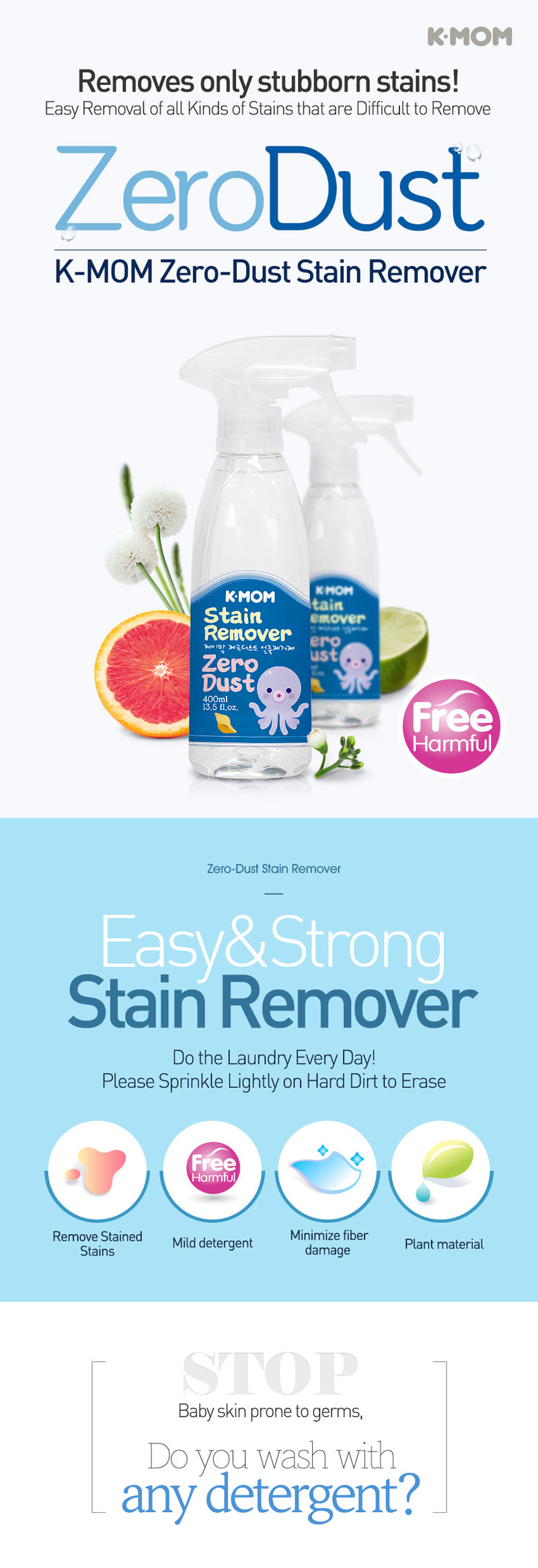 K-MOM ZERO-DUST STAIN REMOVER FRUITY FLORAL (moq 10)