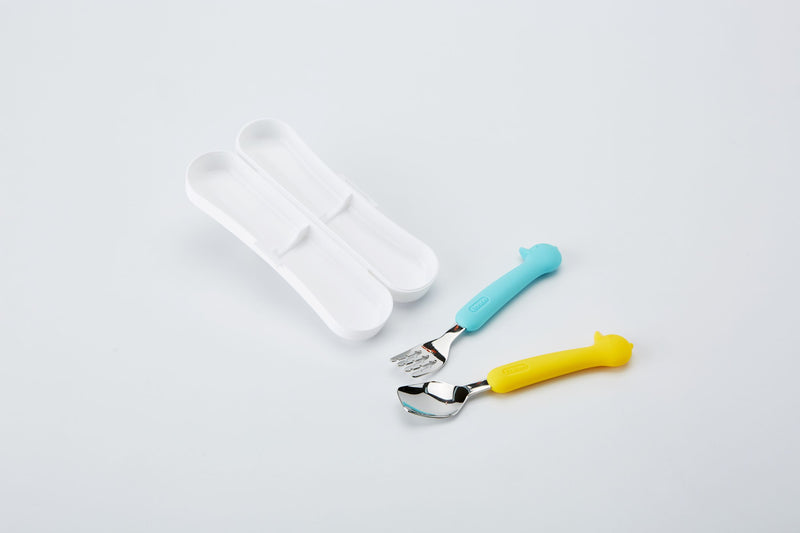 EDISON SILICONE SPOON & FORK CASE SET FOR BABY (moq 12)